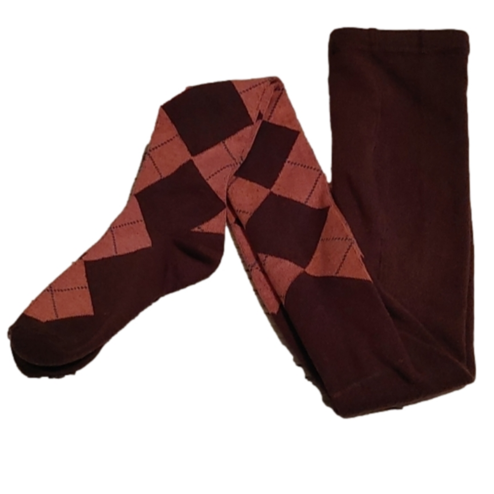 Brown and pink plaid pattern vintage child pink thick tights